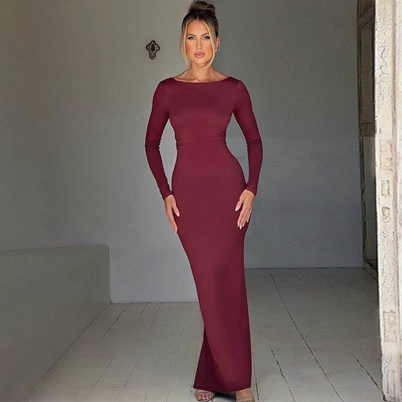 Fashion Sexy Backless Pleated Slim Solid Color Dress Image 20