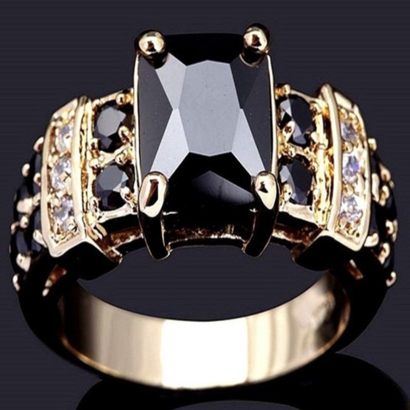 Anillo de Moda Rectangular de Obsidiana