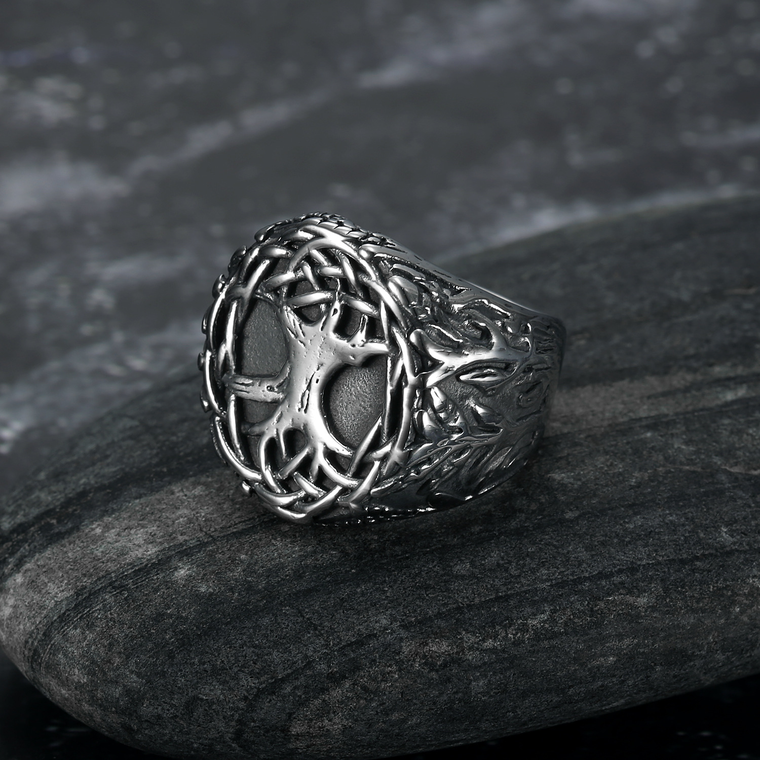 Lucky Tree Titanium Steel Ring Image 3