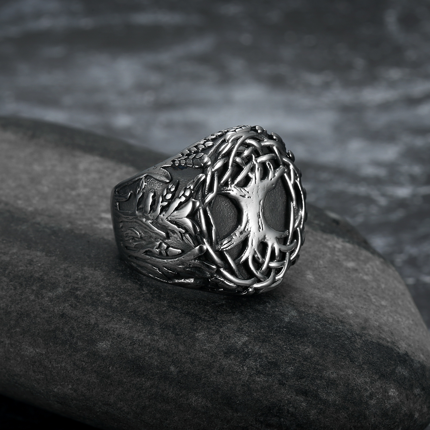 Lucky Tree Titanium Steel Ring Image 1