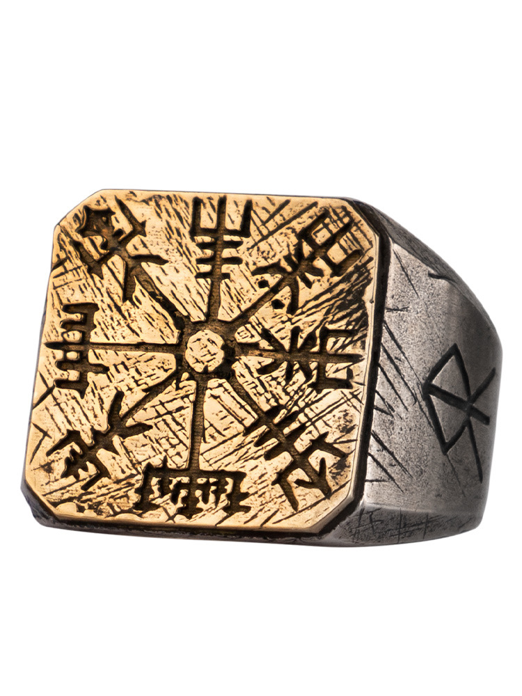 Viking Compass Silver Ring on hand
