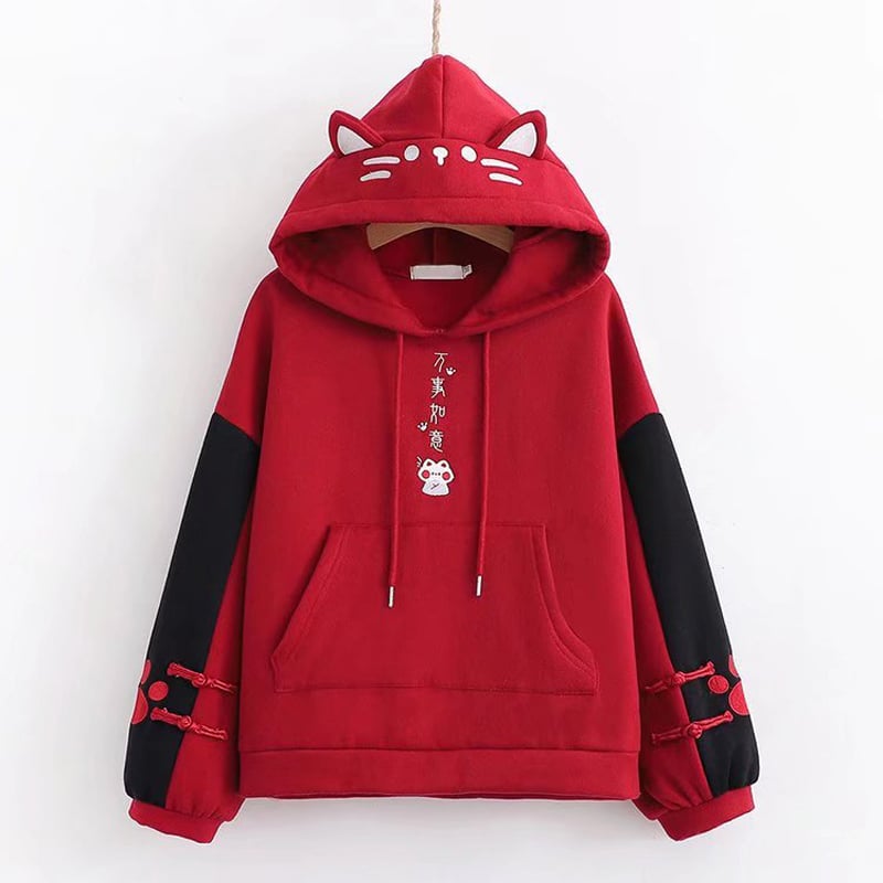 Color Contrast Cartoon Cat Embroidery Sweater 3