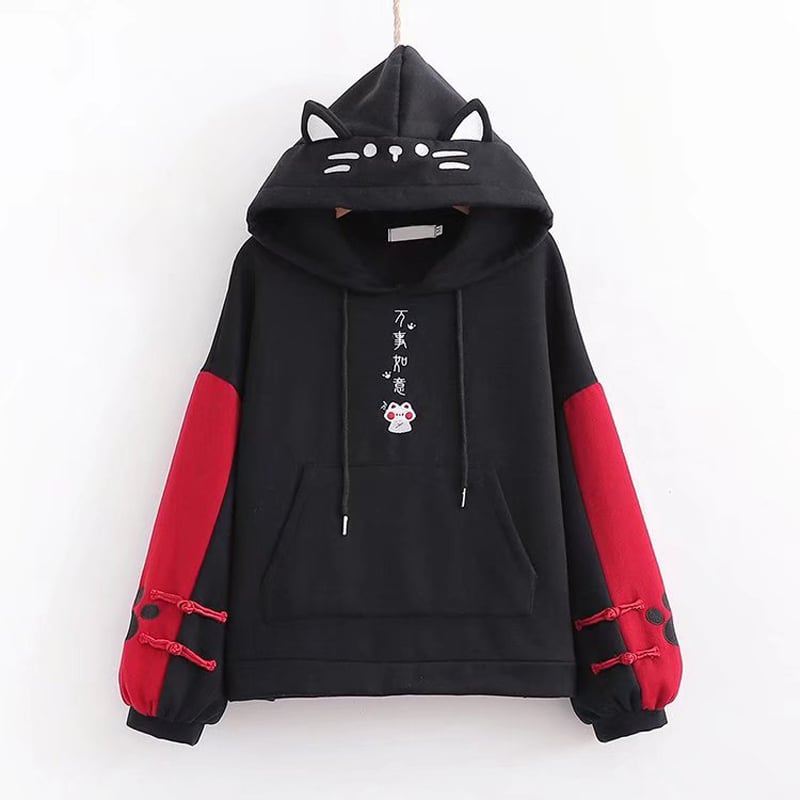 Color Contrast Cartoon Cat Embroidery Sweater 2