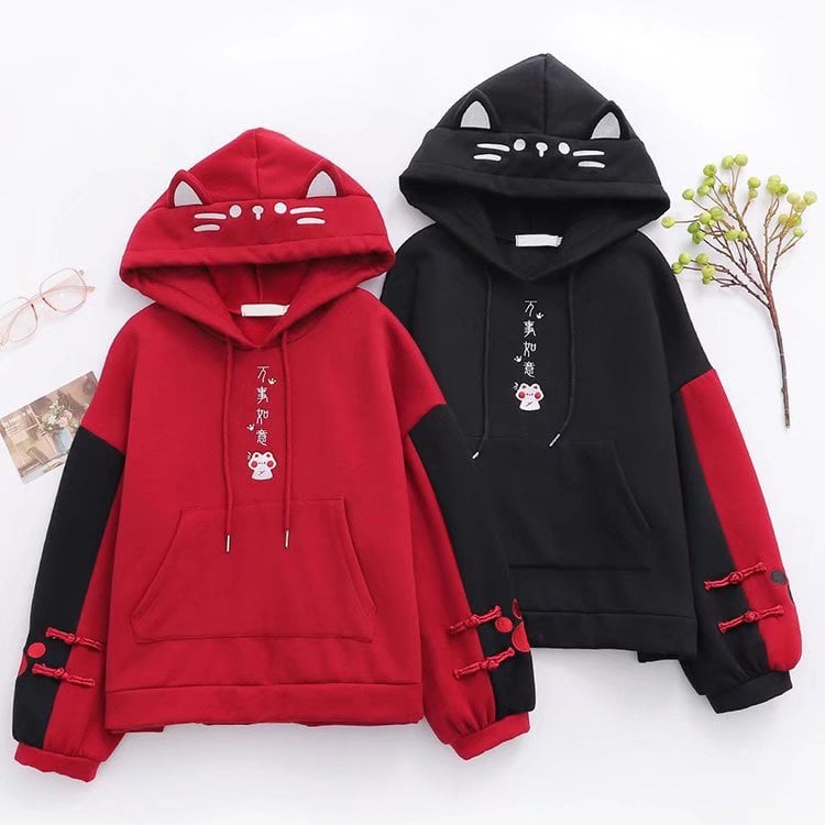 Color Contrast Cartoon Cat Embroidery Sweater 7