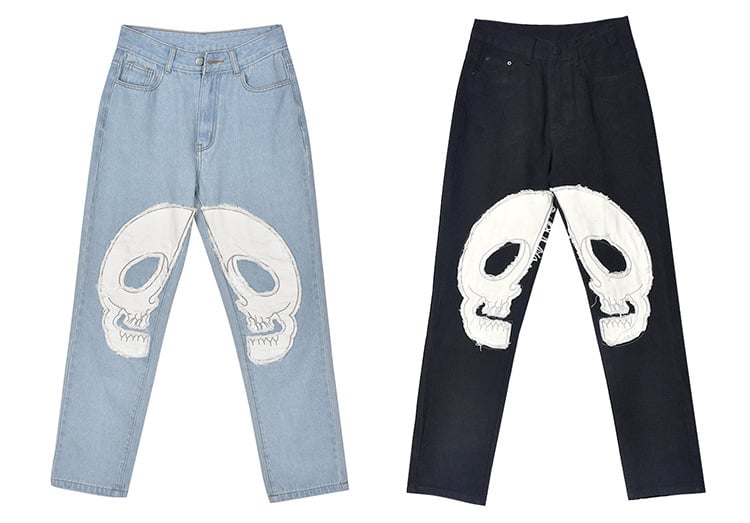 Skull Printed Jeans - Blue