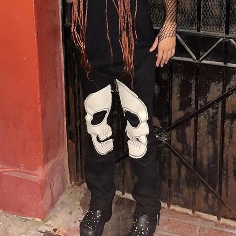 Skull Printed Jeans - Black