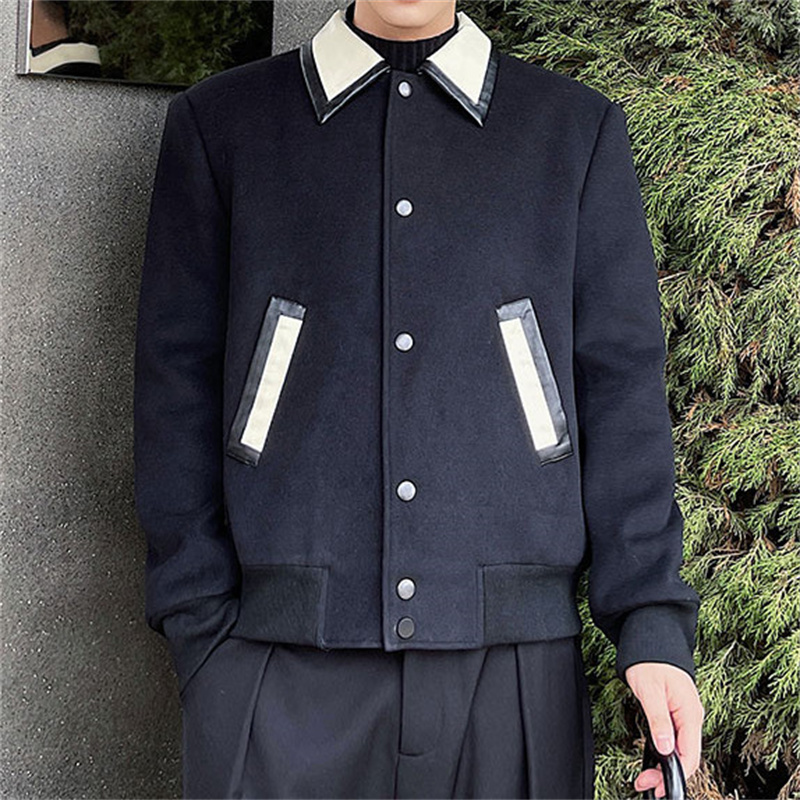Men's Wool Contrast Leather Lapel Jacket - View 5