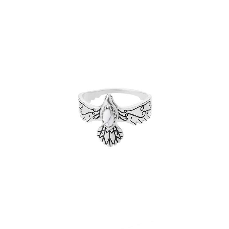 Inlaid Zircon Blackened Eagle Pattern Ring 11
