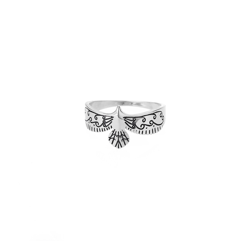 Inlaid Zircon Blackened Eagle Pattern Ring 13