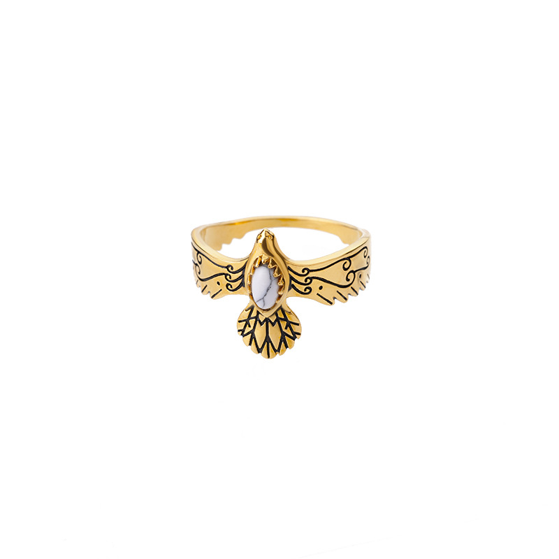Inlaid Zircon Blackened Eagle Pattern Ring 12