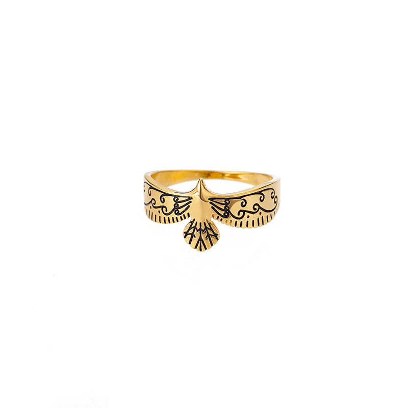 Inlaid Zircon Blackened Eagle Pattern Ring 14