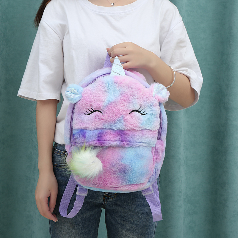 Colorful Rabbit Fur Backpack Image 4