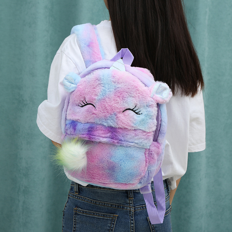 Colorful Rabbit Fur Backpack Image 1