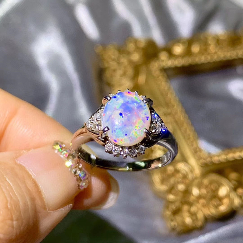 Women's Fashion Natural Opal Silver Ring 1