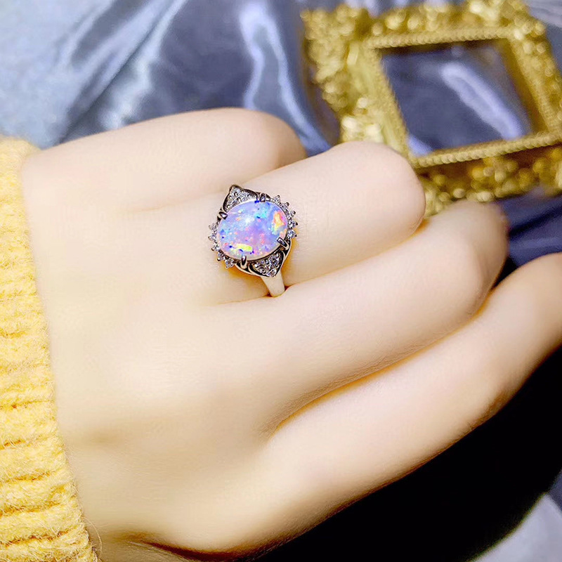 Women's Fashion Natural Opal Silver Ring 2