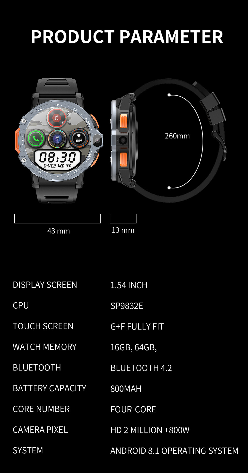 AP6 Smart Watch Front View