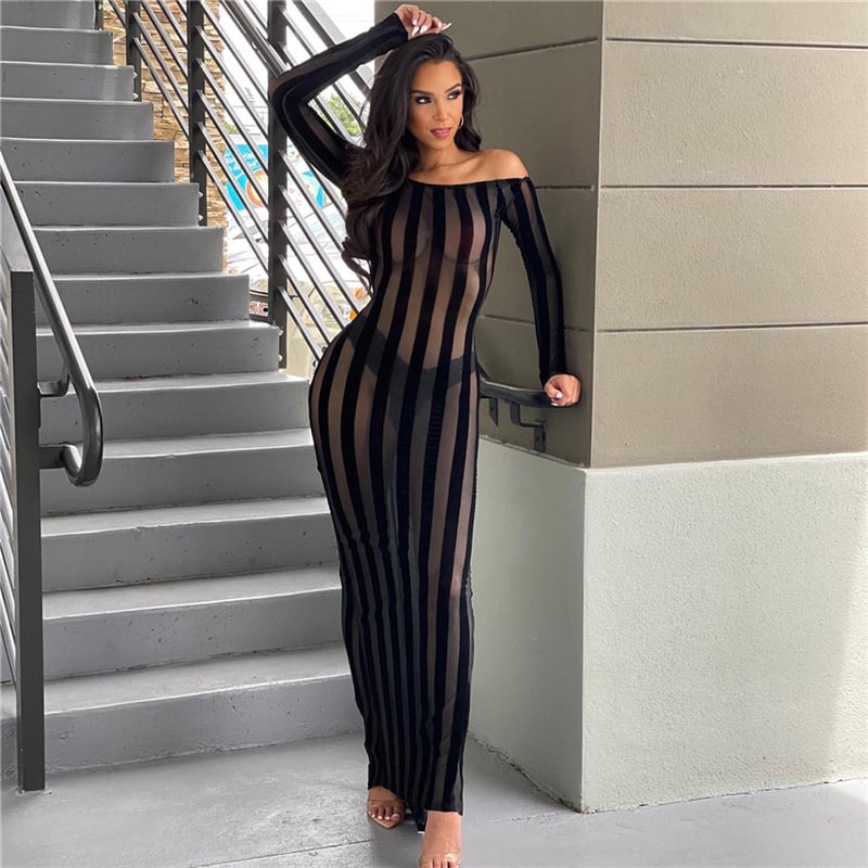 Striped Slim Dress Front View