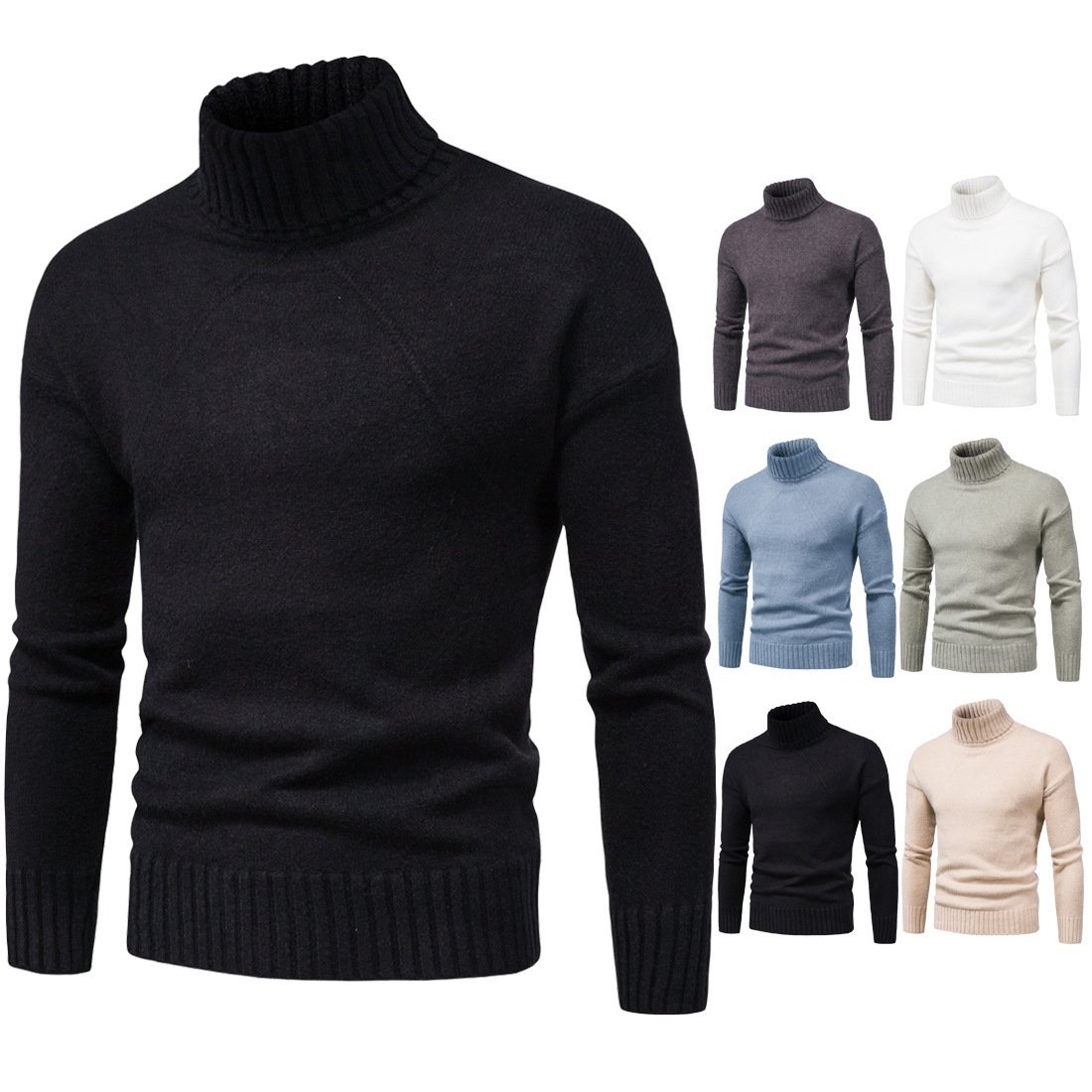 Men's Solid Color Knitwear High Neck Sweater