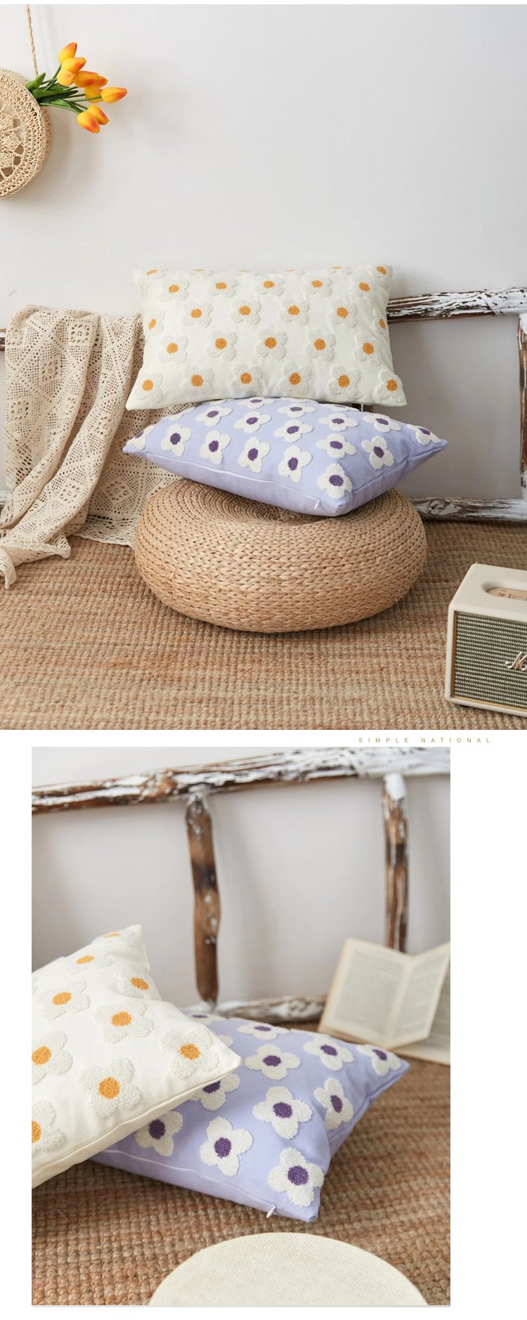 Geometric Embroidery Pillow Image 4
