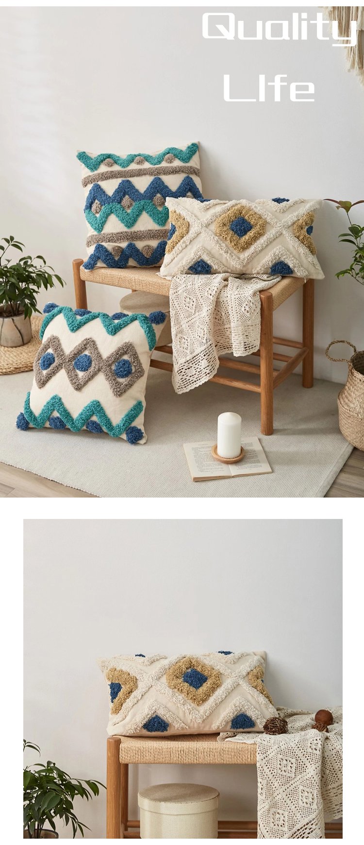 Geometric Embroidery Pillow Image 2