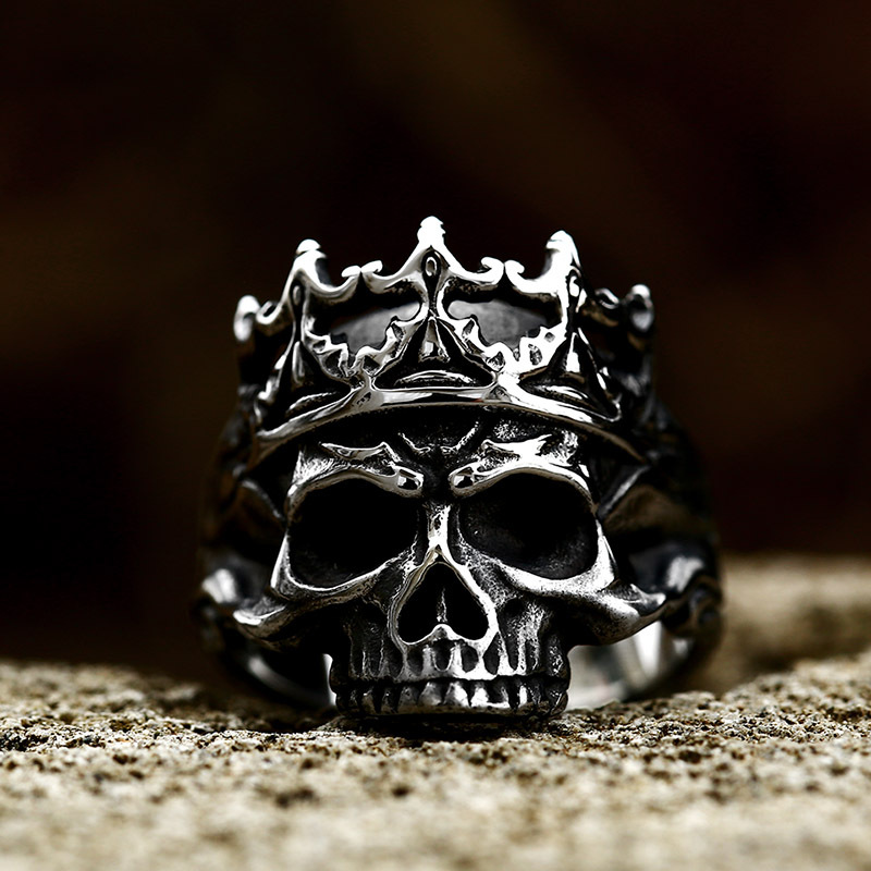 Punk Titanium Steel Skull Crown Ring Side