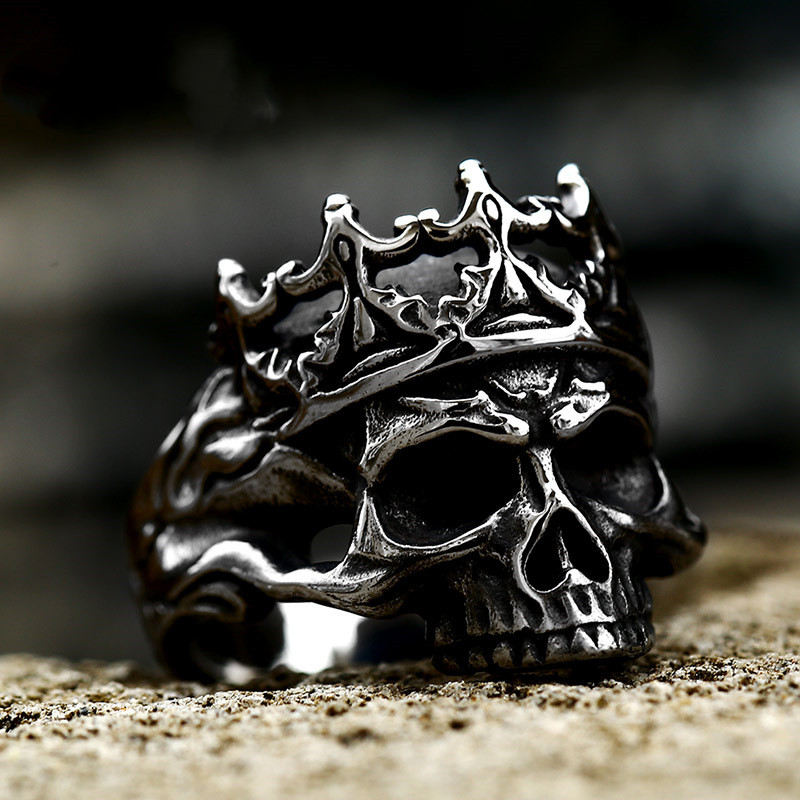 Punk Titanium Steel Skull Crown Ring Lifestyle