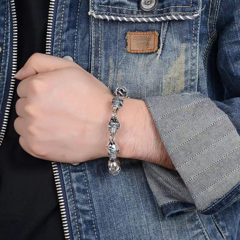 S925 Sterling Silver Dark Big Skull Bracelet Image 6