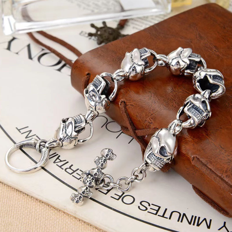 S925 Sterling Silver Dark Big Skull Bracelet Image 2