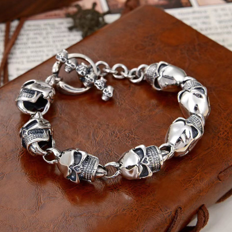 S925 Sterling Silver Dark Big Skull Bracelet Image 5