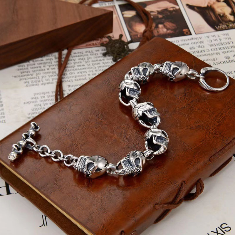 S925 Sterling Silver Dark Big Skull Bracelet Image 3