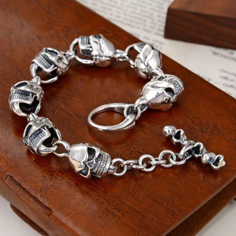 S925 Sterling Silver Dark Big Skull Bracelet Image 4