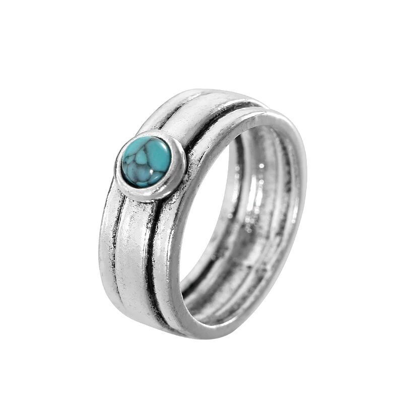 Turquoise Bohemian Retro Carved Personality Ring 6