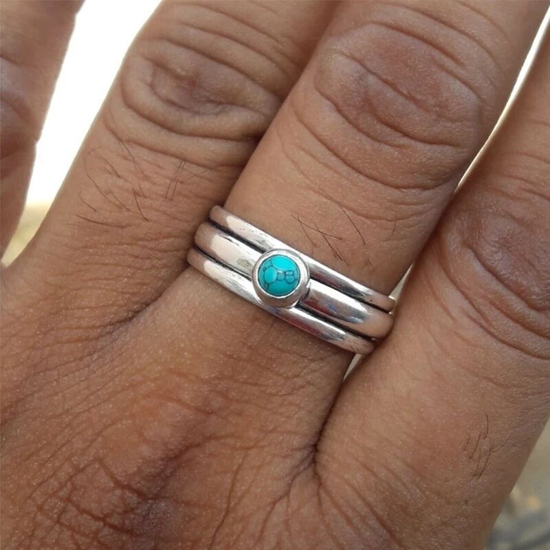Turquoise Bohemian Retro Carved Personality Ring 2