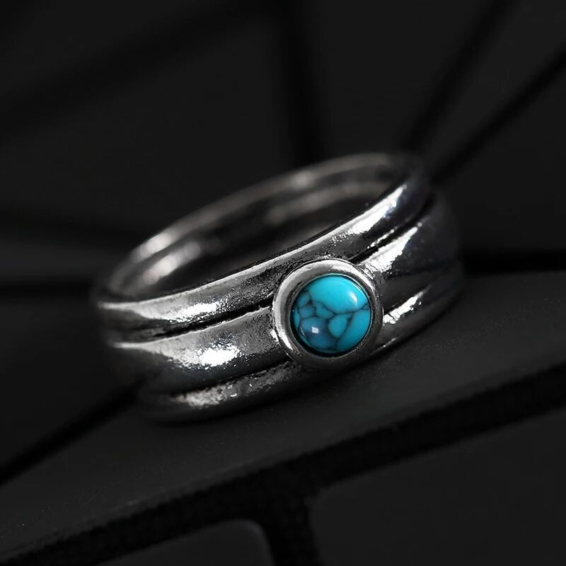 Turquoise Bohemian Retro Carved Personality Ring 7