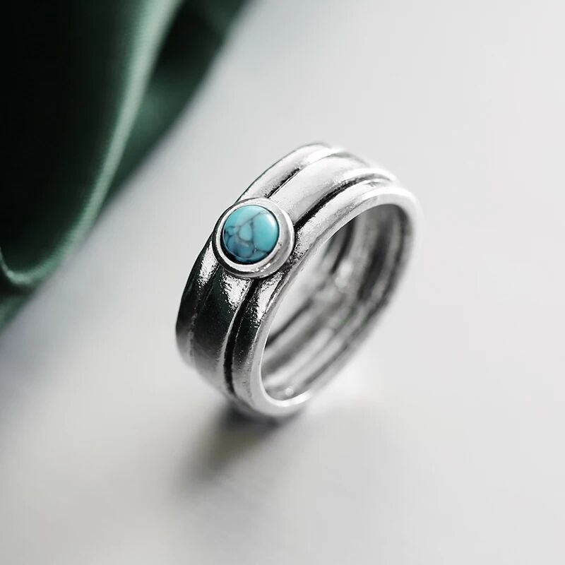 Turquoise Bohemian Retro Carved Personality Ring 4