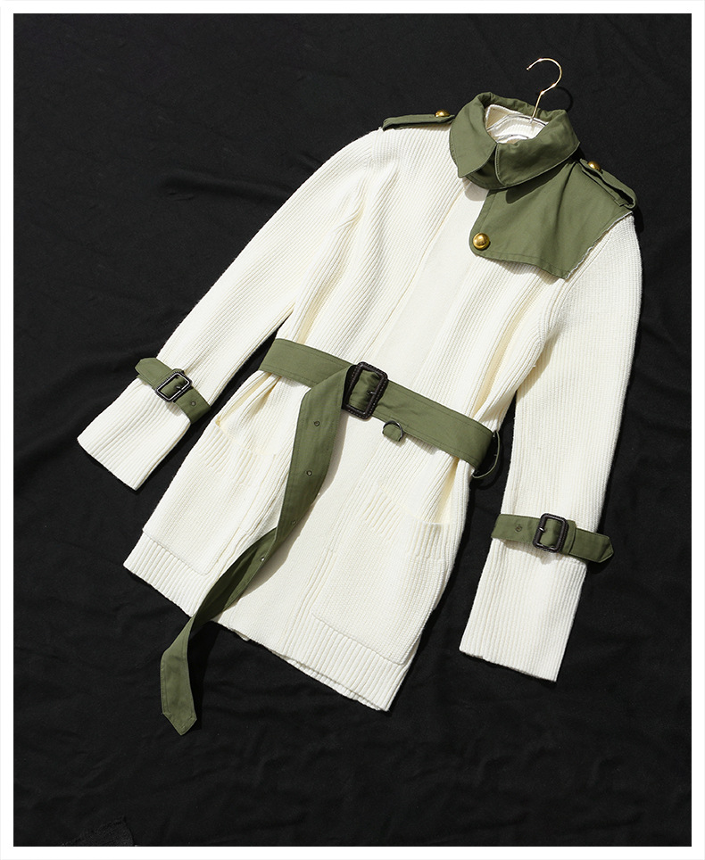 Women's Lace-up Knitted Trench Coat Image 13
