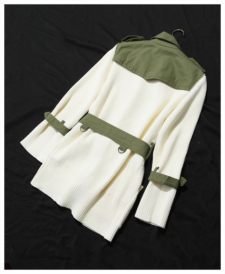 Women's Lace-up Knitted Trench Coat Image 8