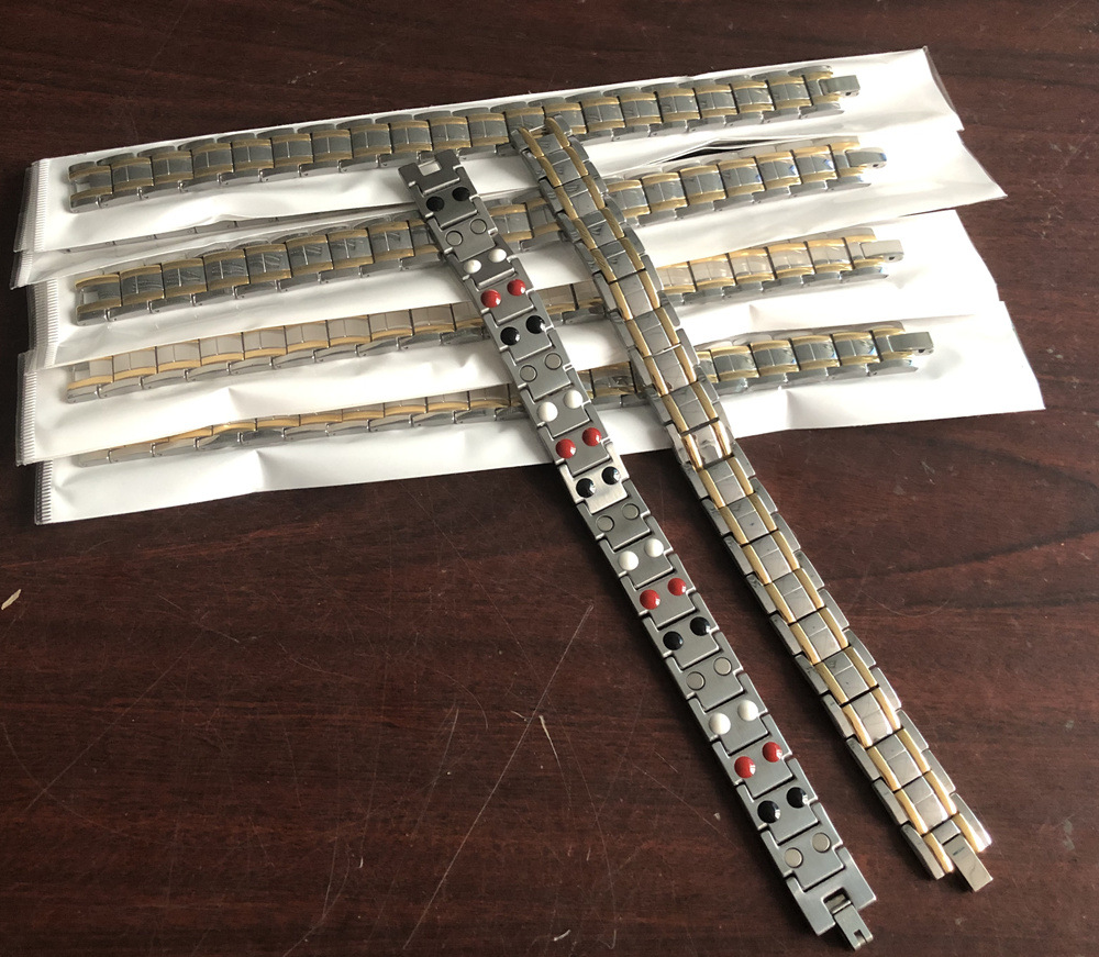 Titanium Steel Gold Double Row Magnet Bracelet