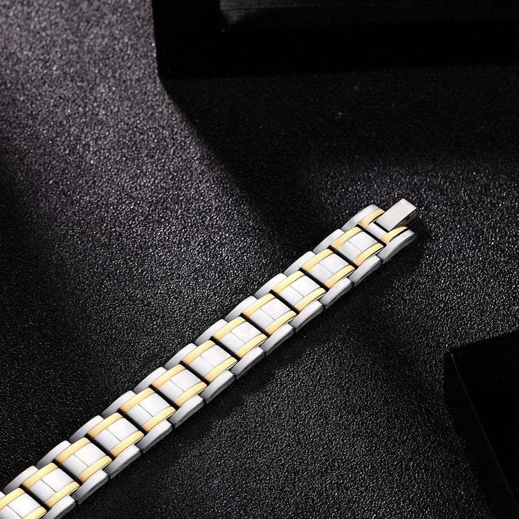 Titanium Steel Gold Double Row Magnet Bracelet