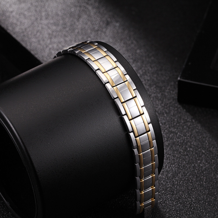 Titanium Steel Gold Double Row Magnet Bracelet