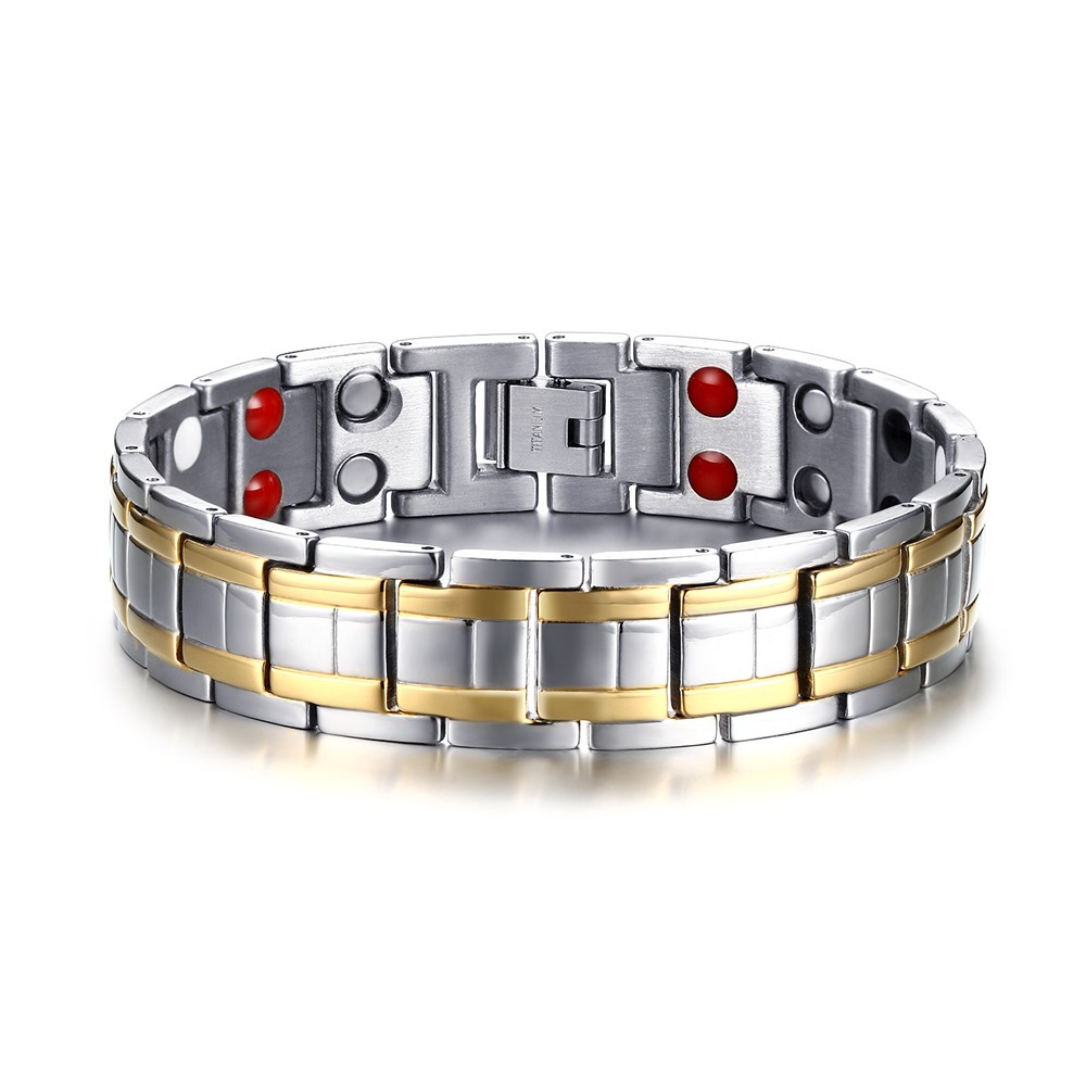 Titanium Steel Gold Double Row Magnet Bracelet