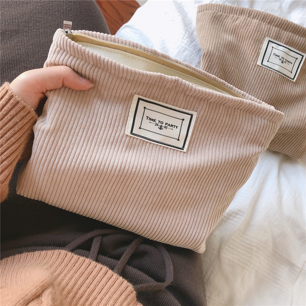 Creamy Beige Brown Camel Cosmetic Bag