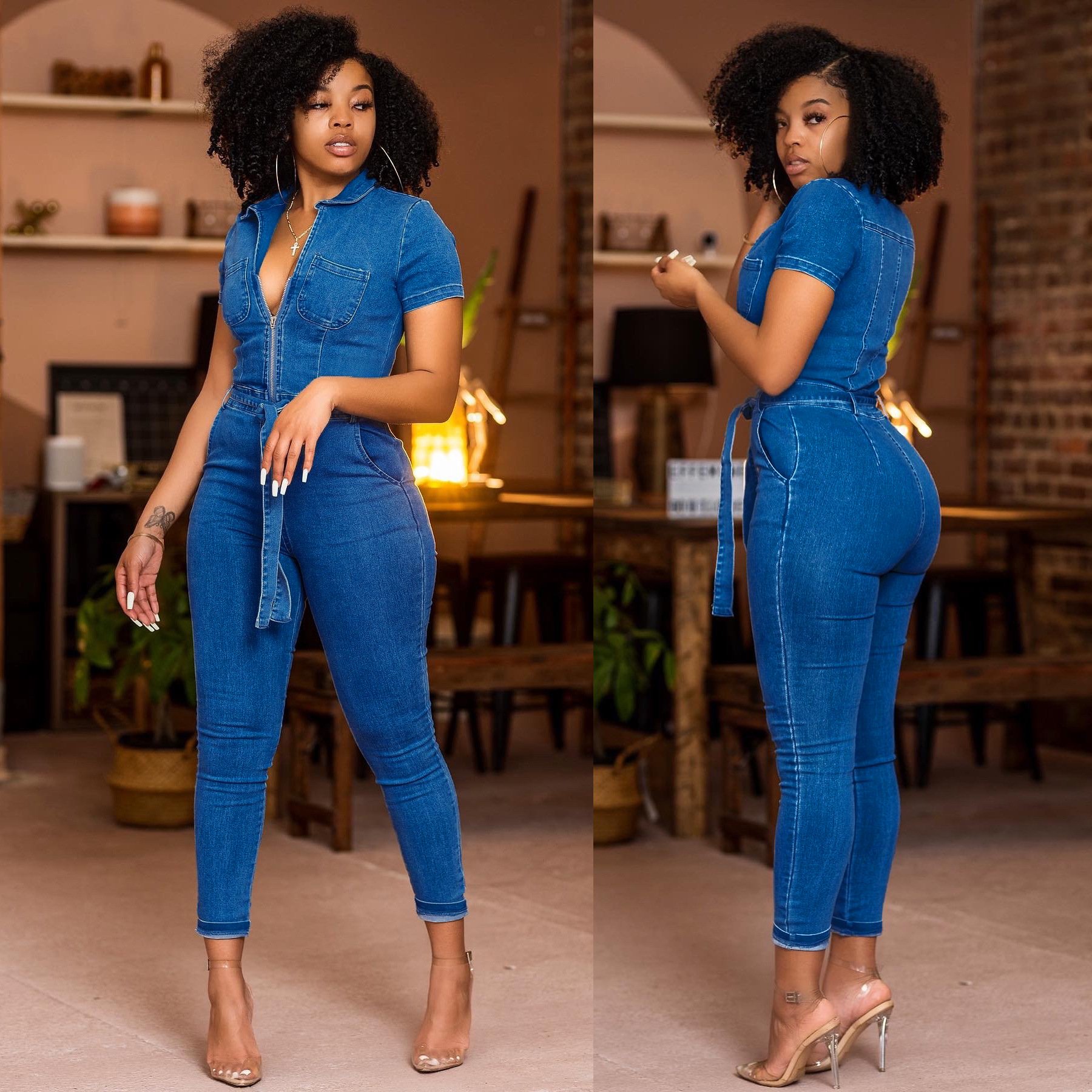 One-piece Denim Trousers Image 2
