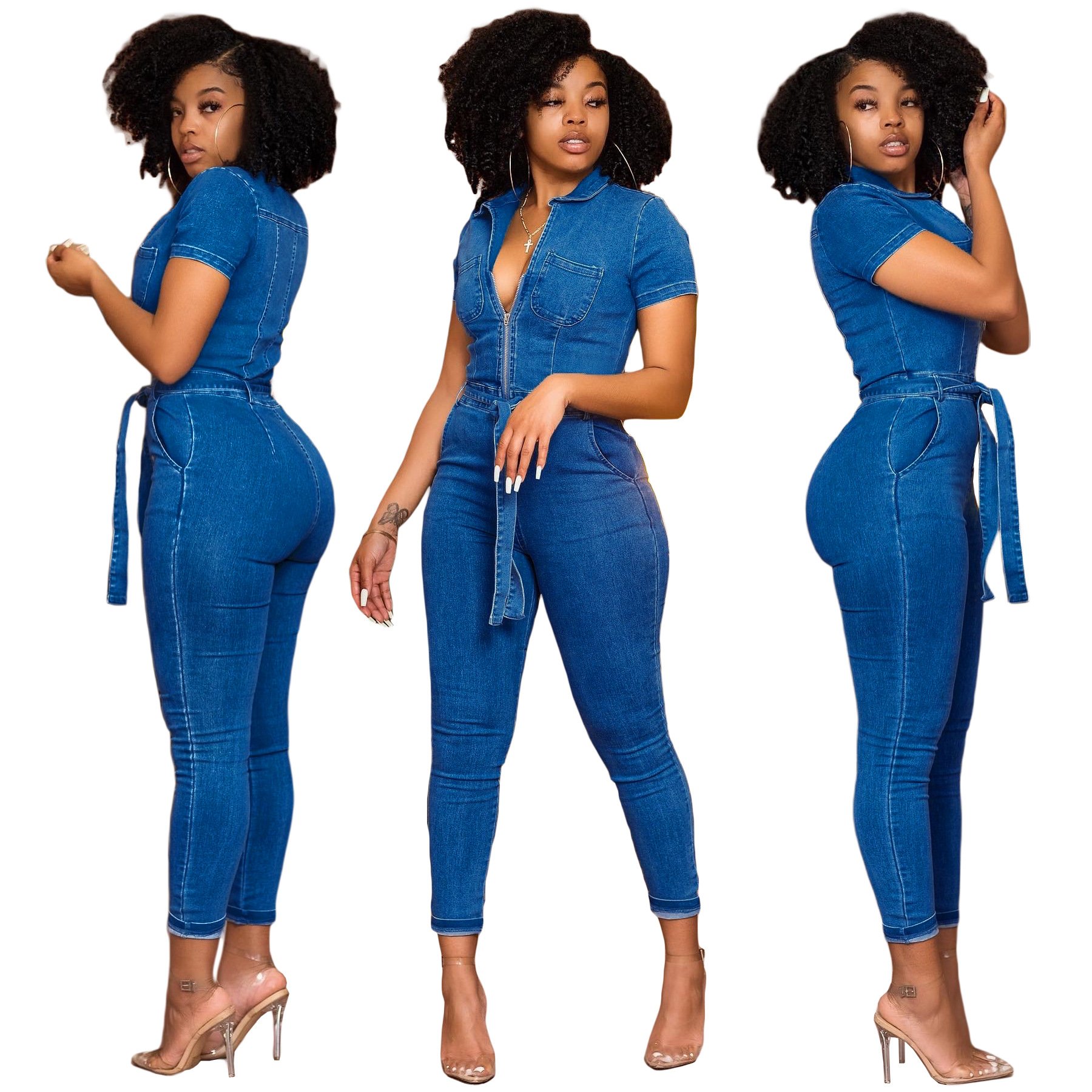 One-piece Denim Trousers Image 3
