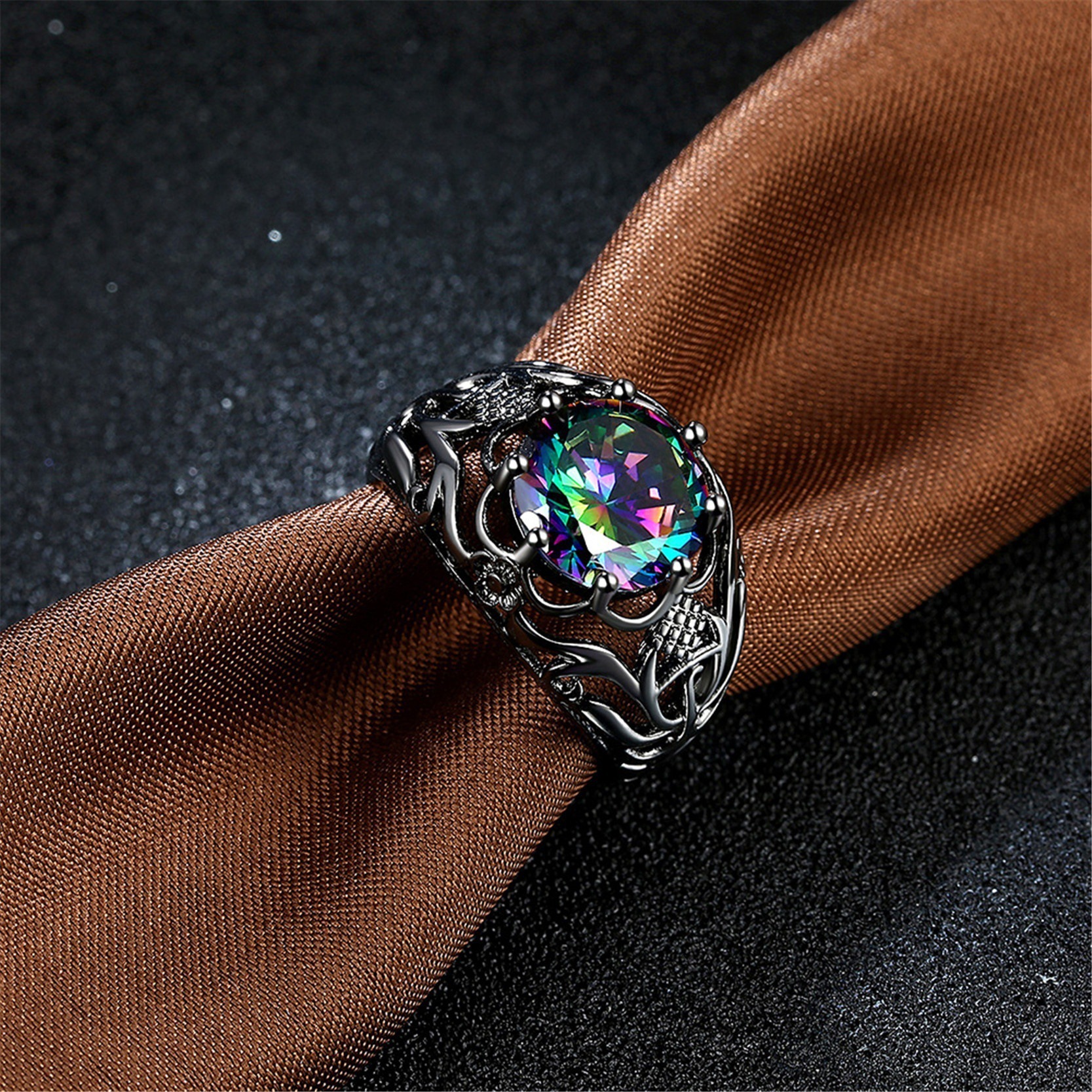 Fashion Color Zircon Hollow Ring 4