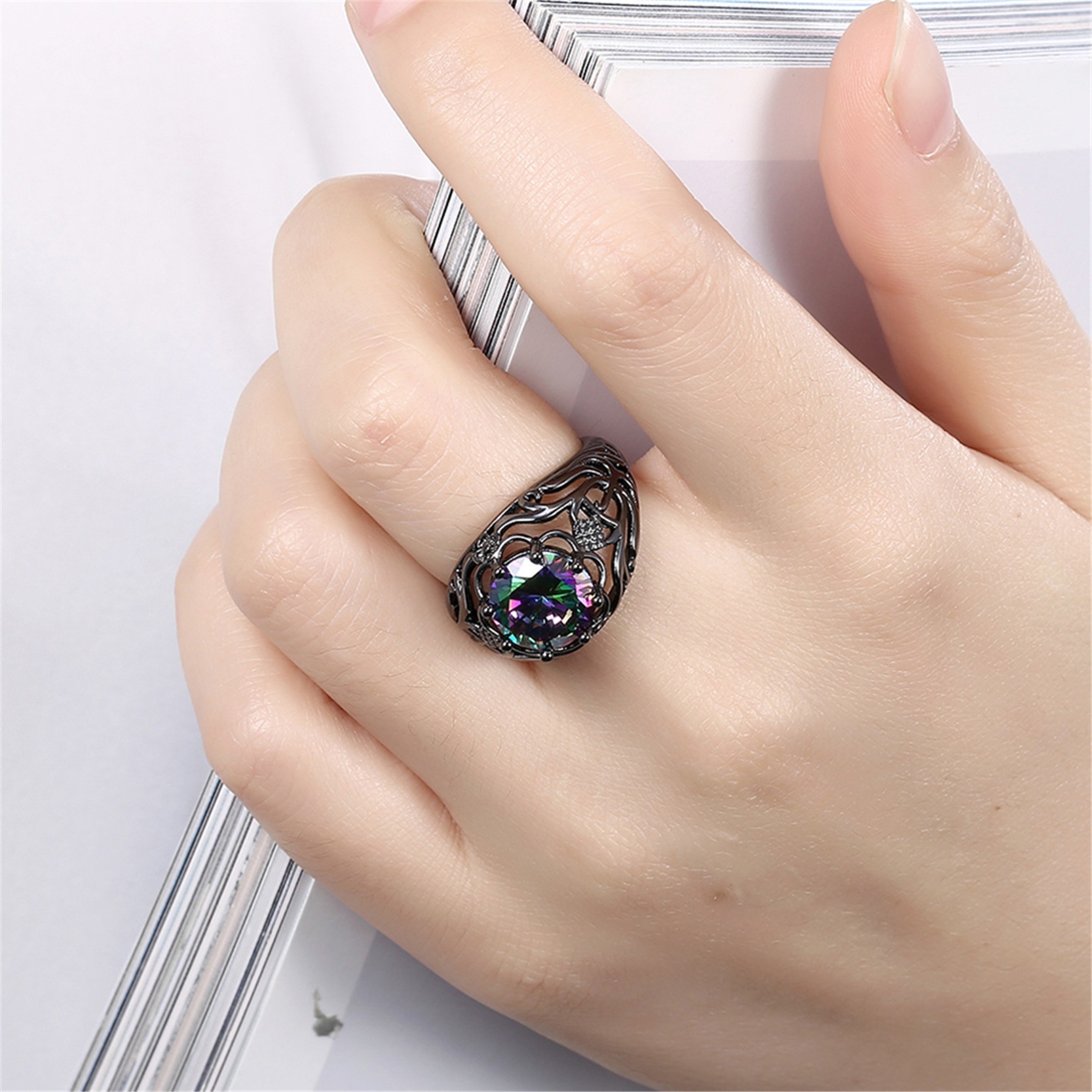 Fashion Color Zircon Hollow Ring 1