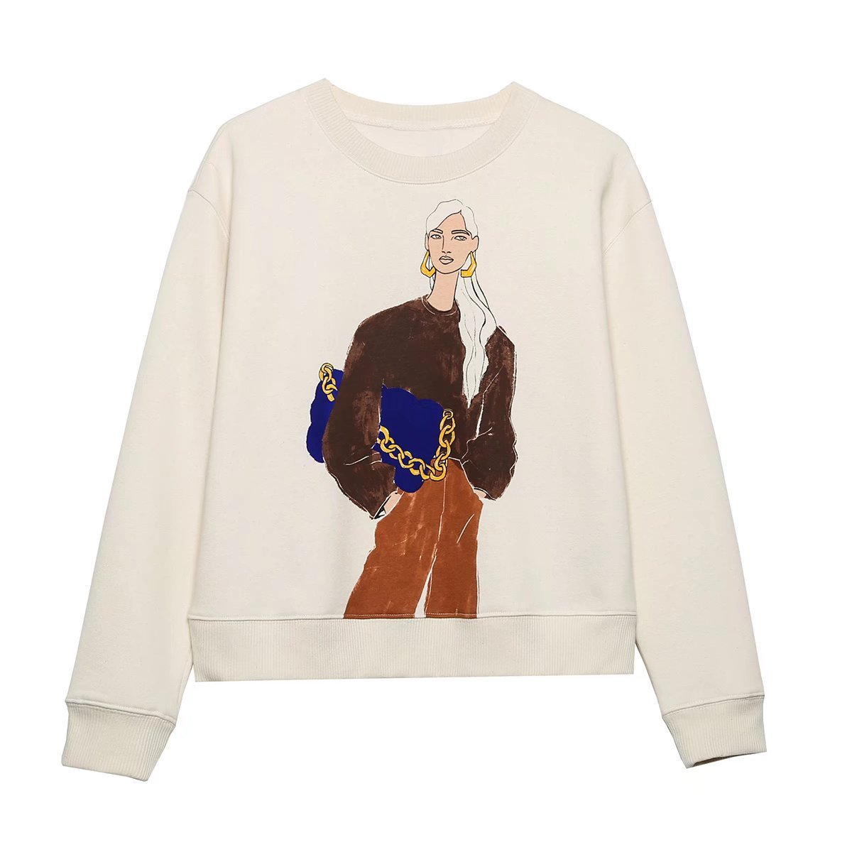 Women's Round Neck Printed Sweater Image 1