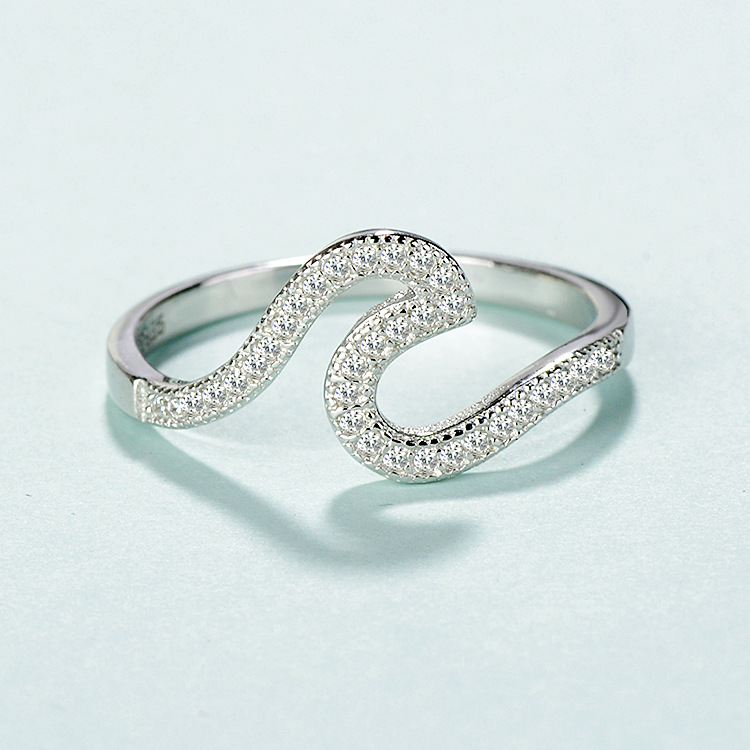 Micro Inlaid Zircon Wave Ring Image 3
