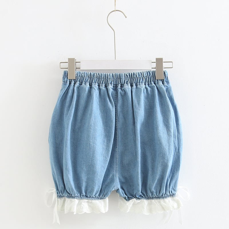 Embroidered Jean Shorts - Cat Head 5