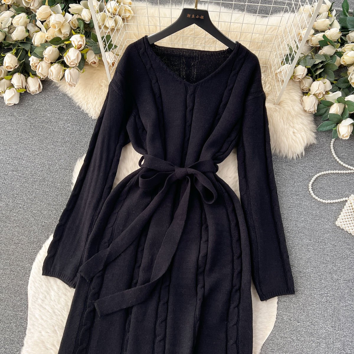 Elegant Knitted Dress - Detailed View